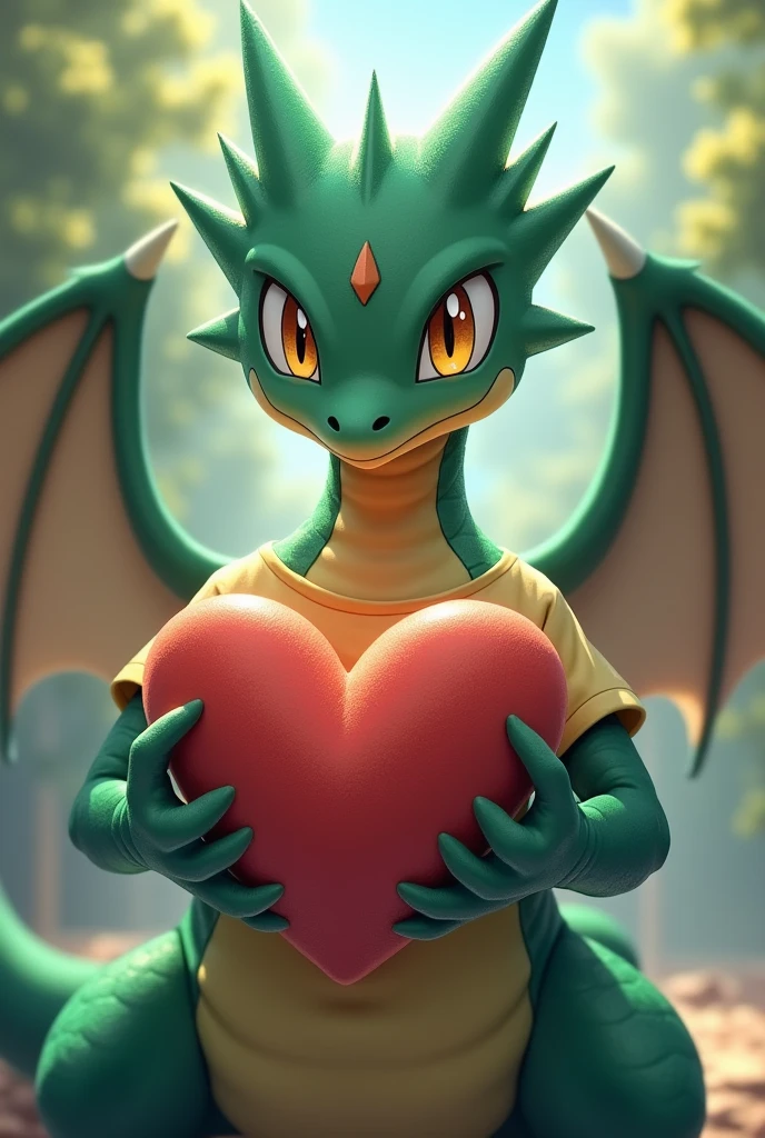 Pokemon rayquaza avec un coeur dans les main, ligo t shirt