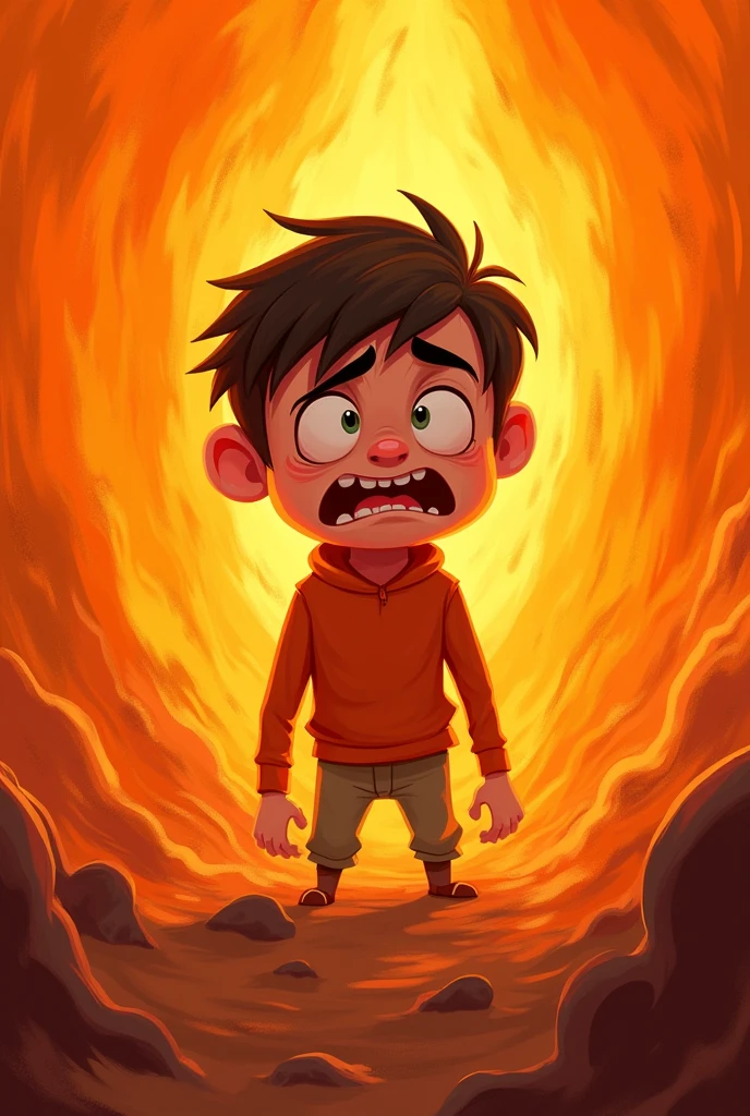 Cartoon depicting the emotion of anxiety, orange in color,