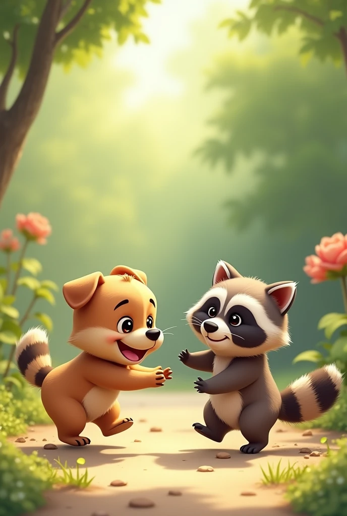 A cute dog playing with raqun