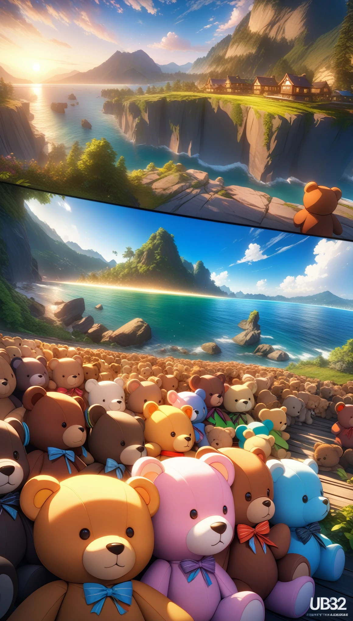 Cute teddy bear, Lots of teddy bears, ((32K)), ((best quality)), ((ultra high res)), ((HDR)), ((uhd)), ((extremely detailed CG)), ((unity 32K wallpaper)), (((anime colored))),