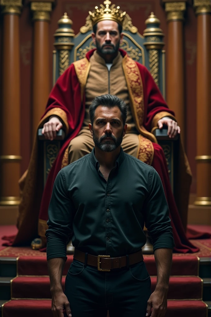 Photo of a man standing before a king