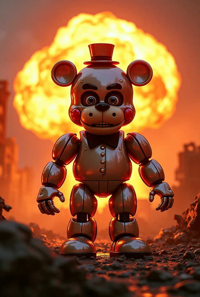 Glamrock Freddy being attacked by a nuclear bomb