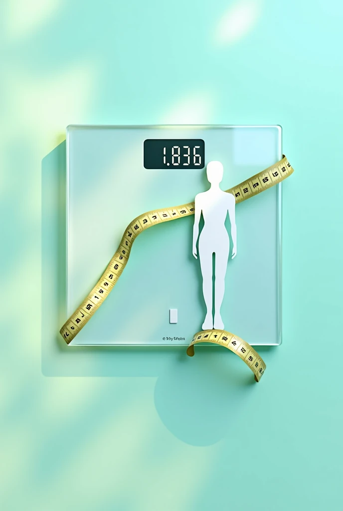 Background: A clean and modern background, with a light blue or green hue, that evokes a feeling of freshness and health.
center image: A digital scale showing a smaller number, indicating weight loss, or a silhouette of a person in the shape, with a visual highlight for a before and after transformation. Alternatively, you can use a picture of a tape measure around a person's waist, symbolizing progress in weight loss.