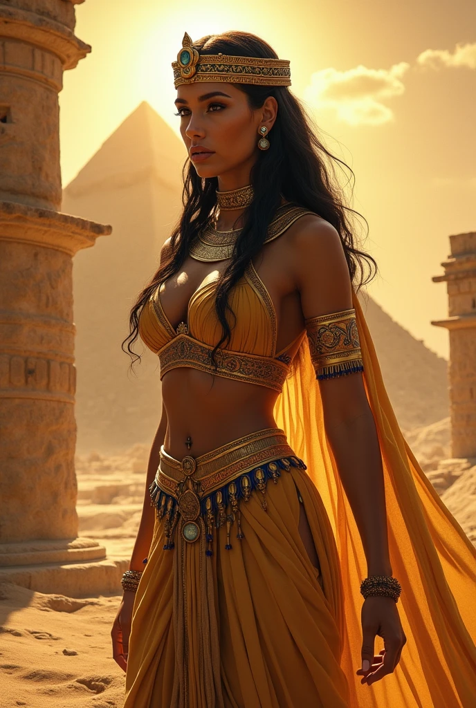 draw a beautiful woman, white queen of Pharaoh, sexy old Egyptian goddess, pyramids 