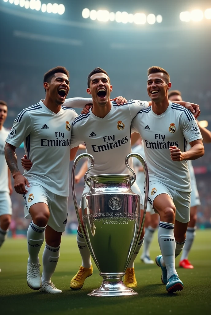 Real Madrid lifting the Champions League with Mbappe and Cristiano Ronaldo and all the Real Madrid players