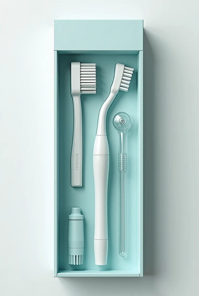 The package contains a toothbrush made of plastic and a tube made of latex.
The tube is designed to be connected to a faucet.
The toothbrush and the tube are separate parts in the package.
The tube can be detached from the toothbrush using a screw/nut mechanism, so they are packed separately within the box.
the tube is 97 cm of large
the package is big and the tube is large
all the parts of the toothbrush are in a box