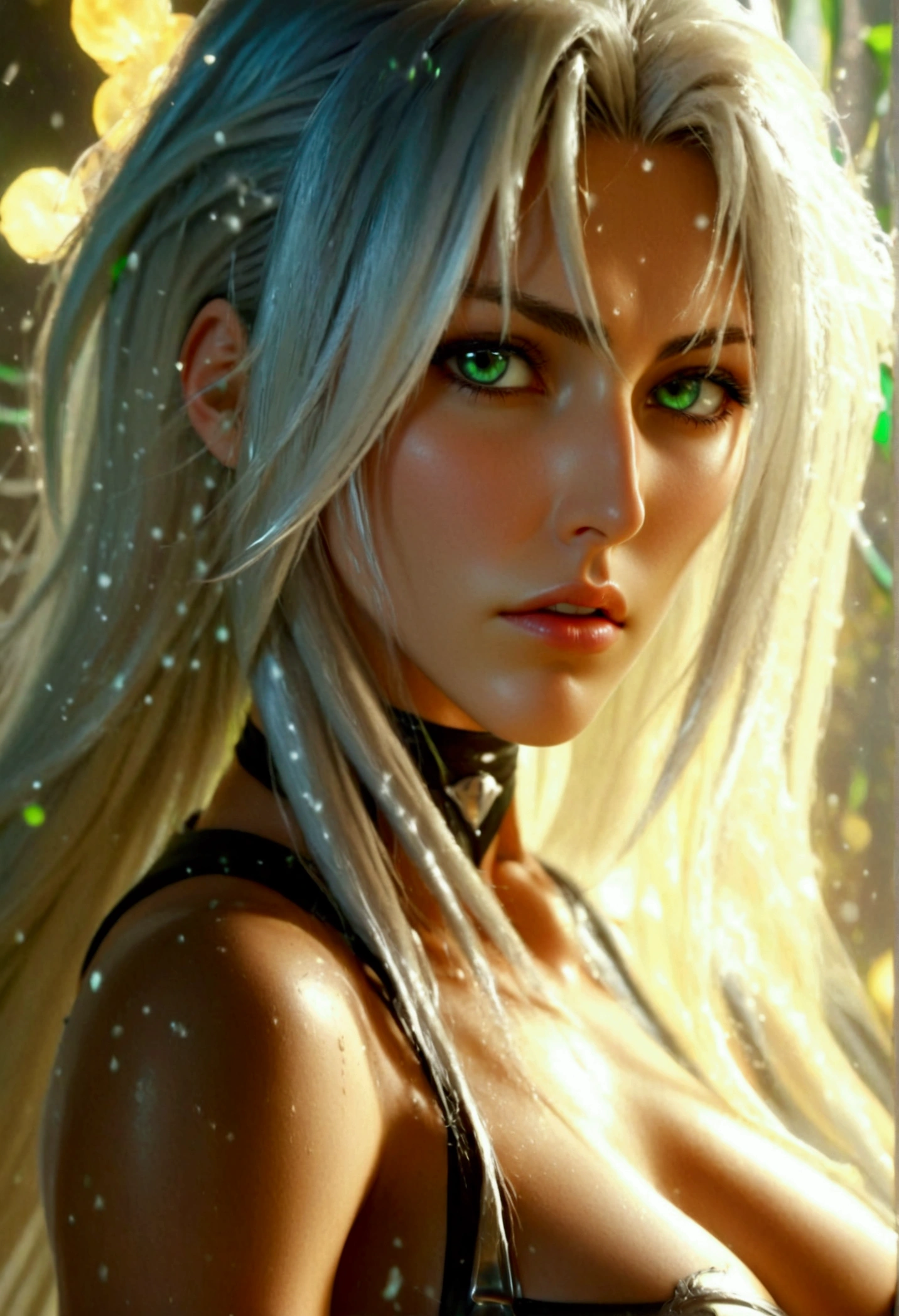 Create a hyper detailed photograph of sexy female sephiroth, Stunningly perfect gorgeous soft feminine face, perfect makeup, detailed vibrant eyes, long hair, hour glass body figure, perfect beautiful legs, perfect beautiful arms, perfect torso, detailed silky smooth skin, breast, perfect ass, 