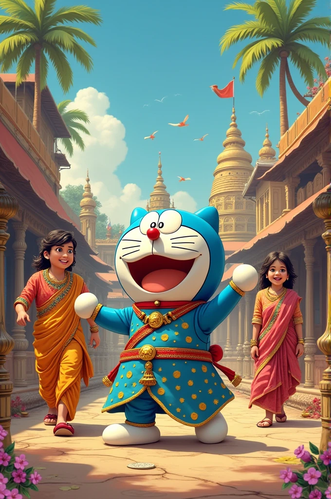 What if japnese cartoon Doraemon was created in india show all characters in indian costumes