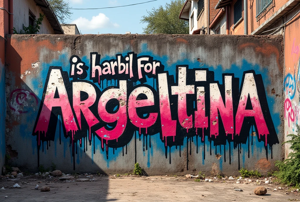 a ghetto style GRAFFITI, multicolor, with the text "IT IS HARMFUL FOR ARGENTINA"
