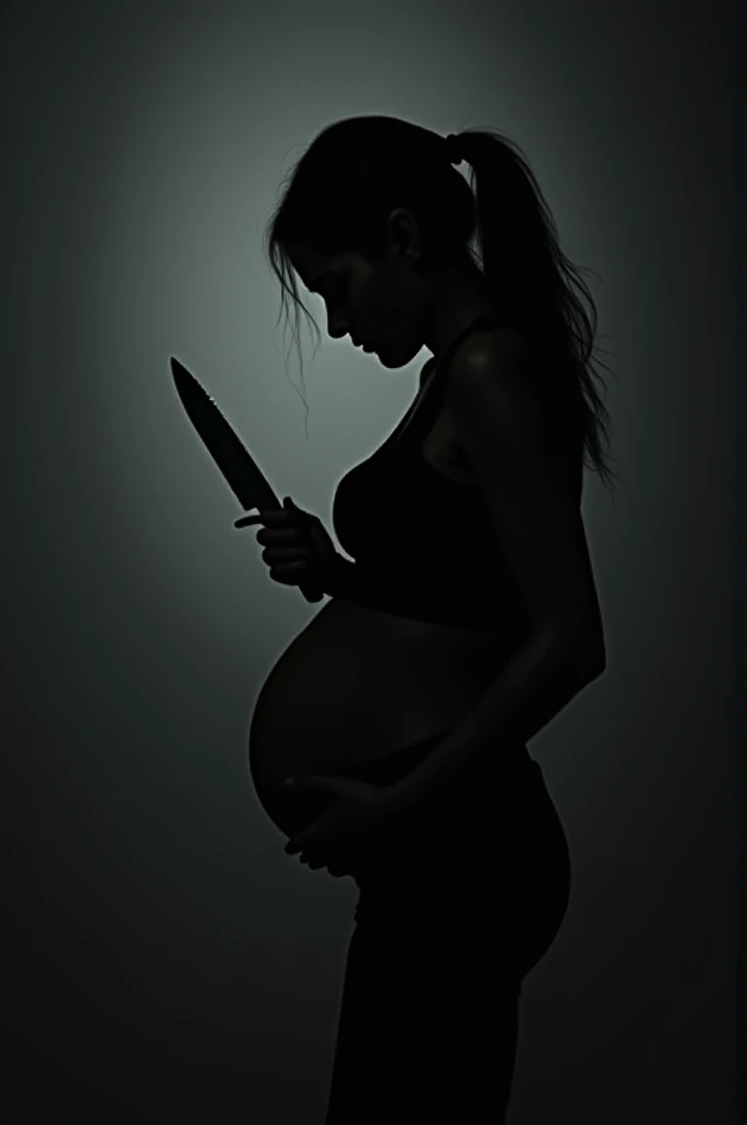 Make me the silhouette of a pregnant woman with a knife