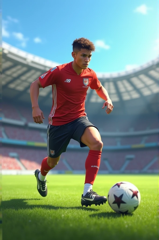 A soccer player training before a match