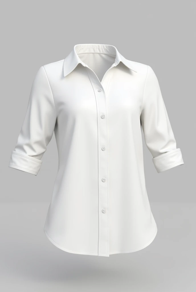 A white shirt without a button-down collar, three quarter sleeve in 3d model