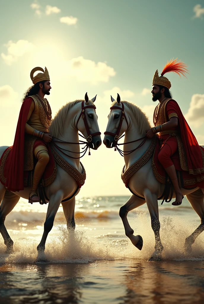 Rajput king maharana pratap and chhatrapati shivaji maharaj both reading horses in the sea