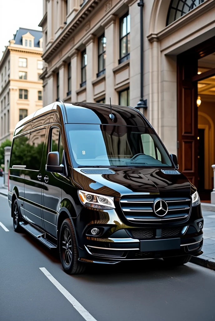 arafed black van parked on the side of the road in front of a building, luxury, award-winning masterpiece, 3/4 front view, front profile, mercedes, luxurious, black car, high quality picture, vehicle profile, vehicle photography, new vehicle, acclaimed masterpiece, front profile shot, a wide full shot, mercedez benz, full car