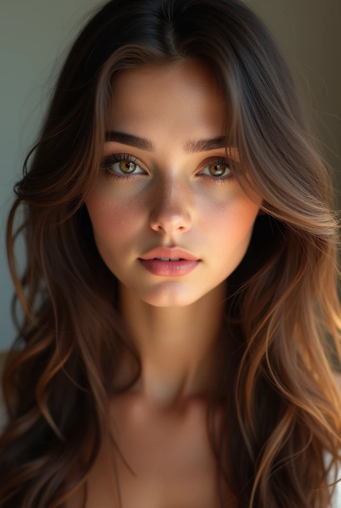 a beautiful brunette girl, detailed face and eyes, long eyelashes, detailed skin, facial features, brown hair, portrait, looking at camera, solo, natural lighting, photorealistic, 8k, highly detailed, masterpiece, (best quality,4k,8k,highres,masterpiece:1.2),ultra-detailed,(realistic,photorealistic,photo-realistic:1.37),HDR,UHD,studio lighting,ultra-fine painting,sharp focus,physically-based rendering,extreme detail description,professional,vivid colors,bokeh,portrait