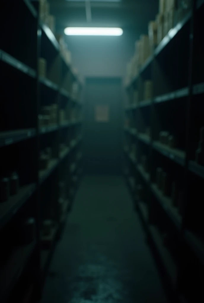 dark background with slightly blurred silhouettes of empty storage shelves on one side , representing the dramatic shortage without showing a shortage of silver. a dimly lit room with shelves and a light, unsettling creepy liminal space, spooky creepy liminal space, creepy backrooms, uncanny creepy liminal space, an empty backroom, an scp anomalous object, the scary empty liminal spaces, long dark hallway, anxiety inducing backrooms, found footage video with different point of view on side