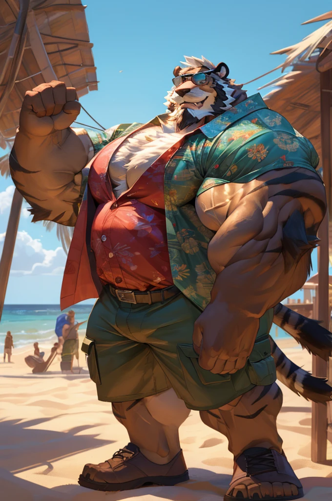 A burly, virile, and hairy dragon, exuding the irresistible charm of a himbo muscle daddy. His middle-aged features, adorned by a long, bushy beard and a thick mustache, reveal a life of experience and adventure. His body, sculpted into a warrior's build and a bodybuilder's physique, is a testament to his unyielding dedication to physical fitness. The hair on his chest and belly forms a carpet of thick fur, while his hairy arms and legs are adorned with a natural, untamed layer of hirsute. Every muscle on his overmuscular and musclebound frame is defined and bulging, veins pulsing beneath the surface, hinting at his incredible strength. Despite his advanced age, his grey hair only adds to his handsome and dreamy appearance.