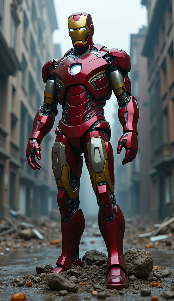 Iron-man statute was blasted & falling hand, 8k resolution,
