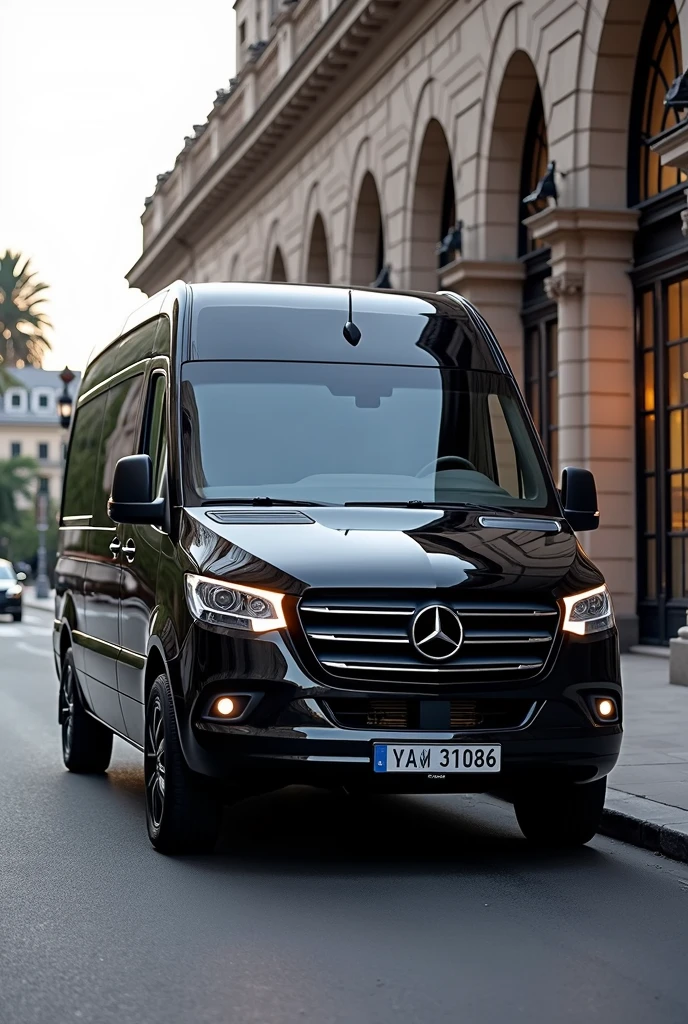 arafed black van parked on the side of the road in front of a building, luxury, award-winning masterpiece, 3/4 front view, front profile, mercedes, luxurious, black car, high quality picture, vehicle profile, vehicle photography, new vehicle, acclaimed masterpiece, front profile shot, a wide full shot, mercedez benz, full car