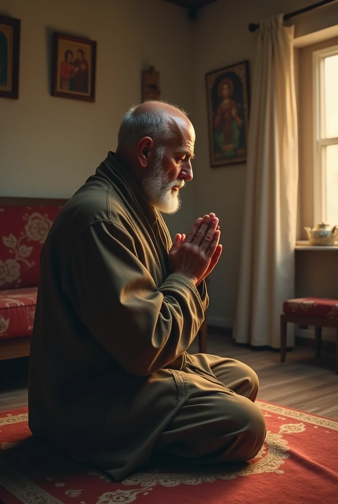 Man do prayer in his home