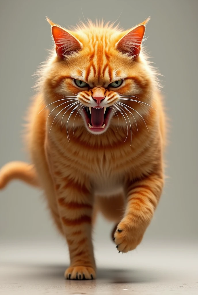 The same orange cat doing exercises and sweating very tired realistic

