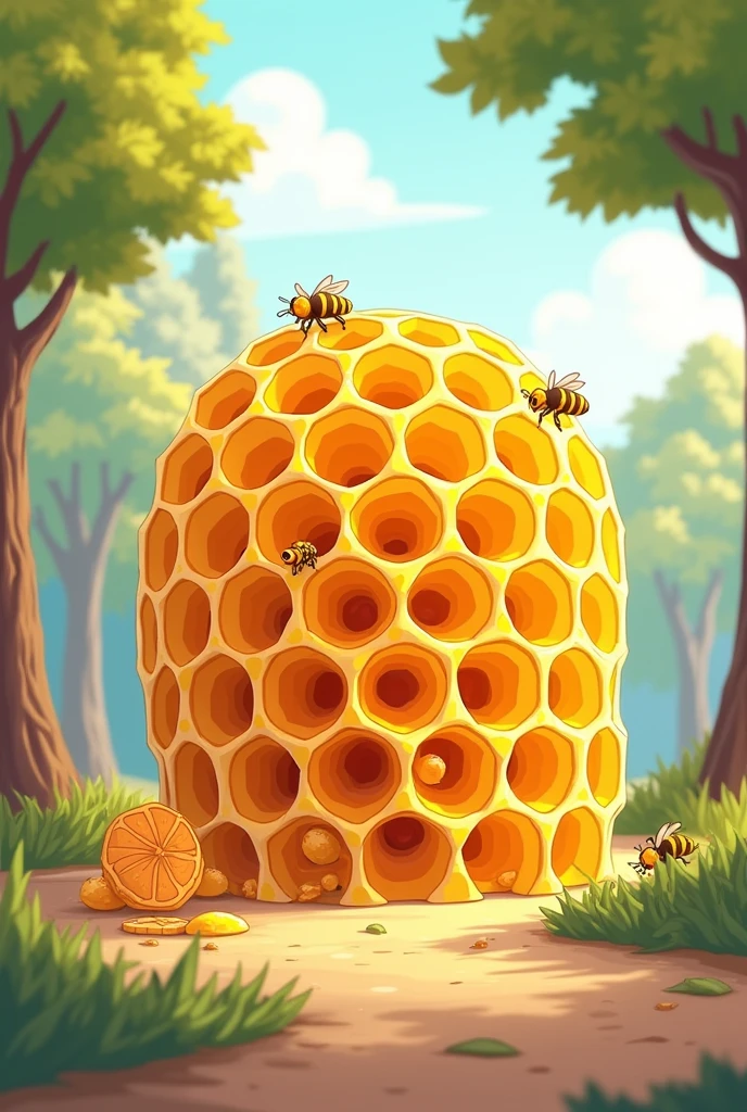 I am looking for an illustration of a honeycomb in a school with the following style:drawing style: Modern and vector, with smooth, clean lines, and vibrant colors. Cartoonish but realistic. Color: Using a palette of bright and contrasting colors that are pleasant and eye-catching. FORMAT: Illustrations arranged in a book or manual style. This illustration is intended for a guidance and training manual, so it must be clear, accessible and visually appealing."

