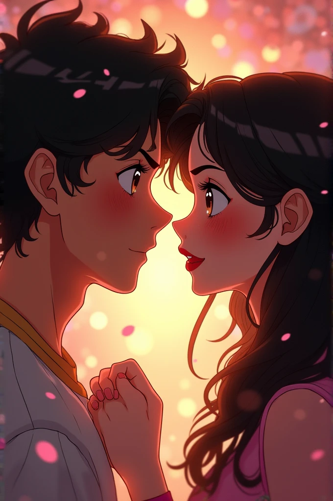 An indian anime girl and boy both looking into each other&#39;s eyes with a desire to kiss each other, they are pretty and attractive