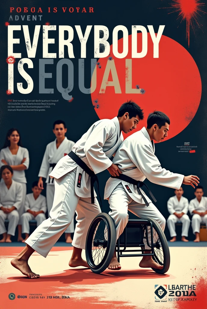 Design a poster for an event that provides a platform for the specially-abled to showcase their talents to the broader, more privileged society.In this show players playing judo.The aim is to reinforce the message that "Everybody is equal."

