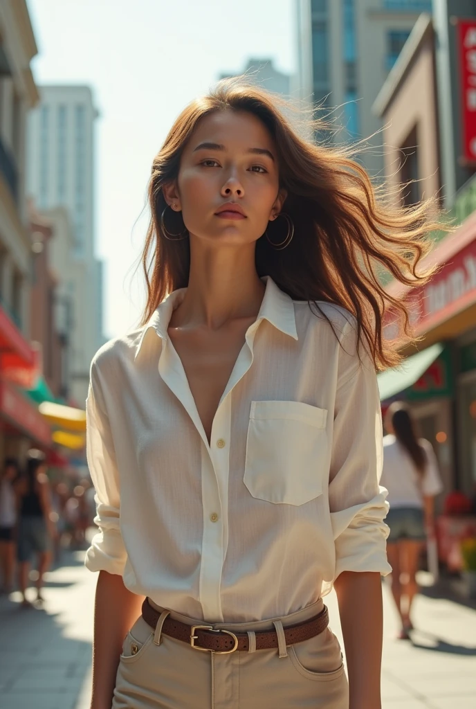 woman linen shirt Summer Urban Scenes
