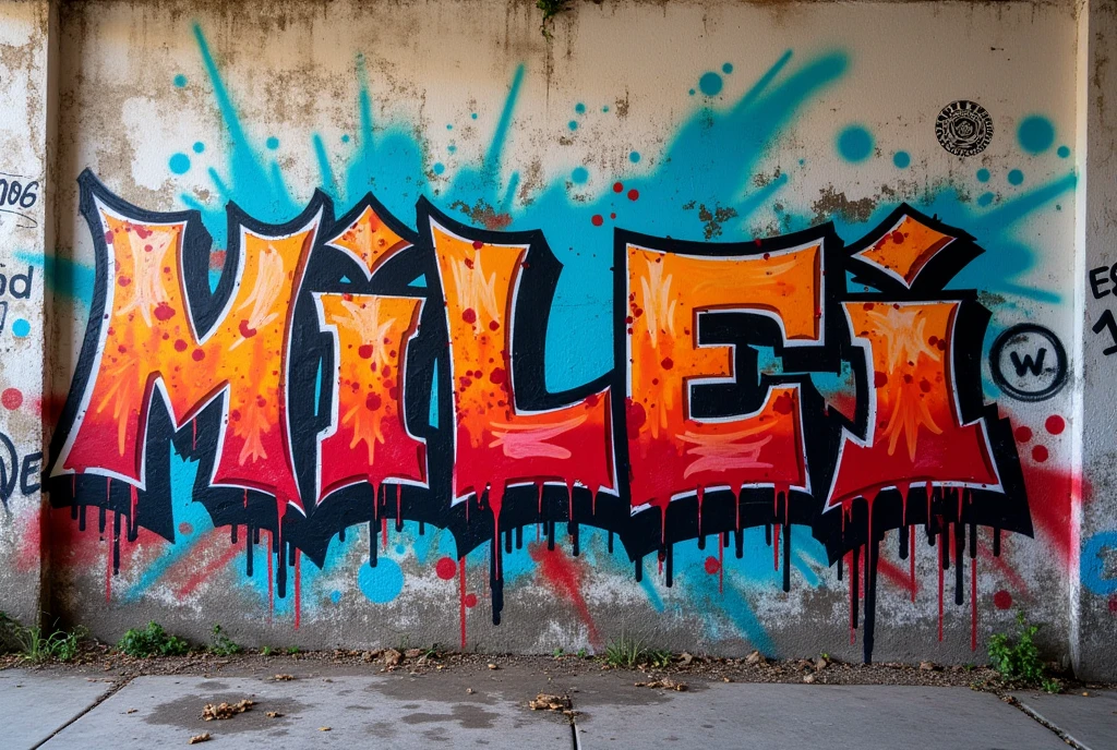 A ghetto style, MULTICOLOR GRAFFITI on a WALL with the text "MILEI ES NOCIVO PARA ARGENTINA"