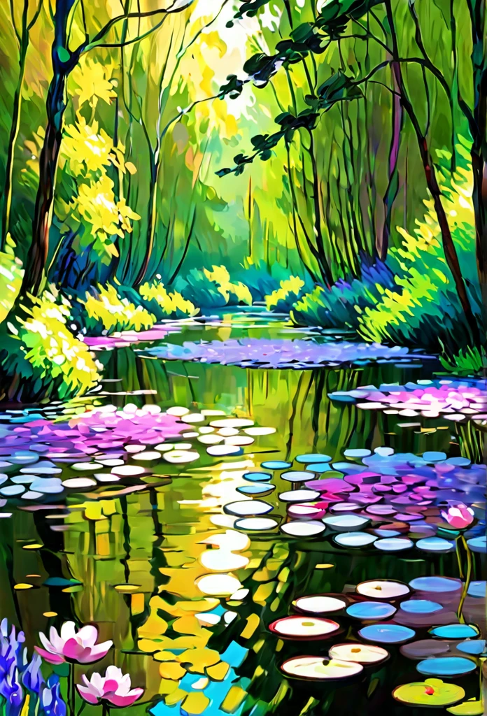 Generate a Claude Monet-inspired artistic concept that features breathtaking visual effects, incorporating Impressionist techniques and vibrant colors to evoke a sense of timeless serenity.