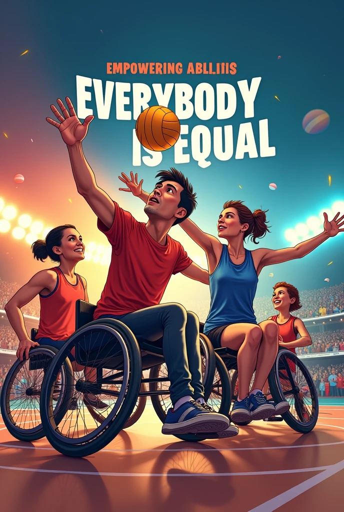 Design a poster for an event that provides a platform for the specially-abled to showcase their talents to the broader, more privileged society.In this show players playing Sitting Volleyball .The aim is to reinforce the message that "Everybody is equal."