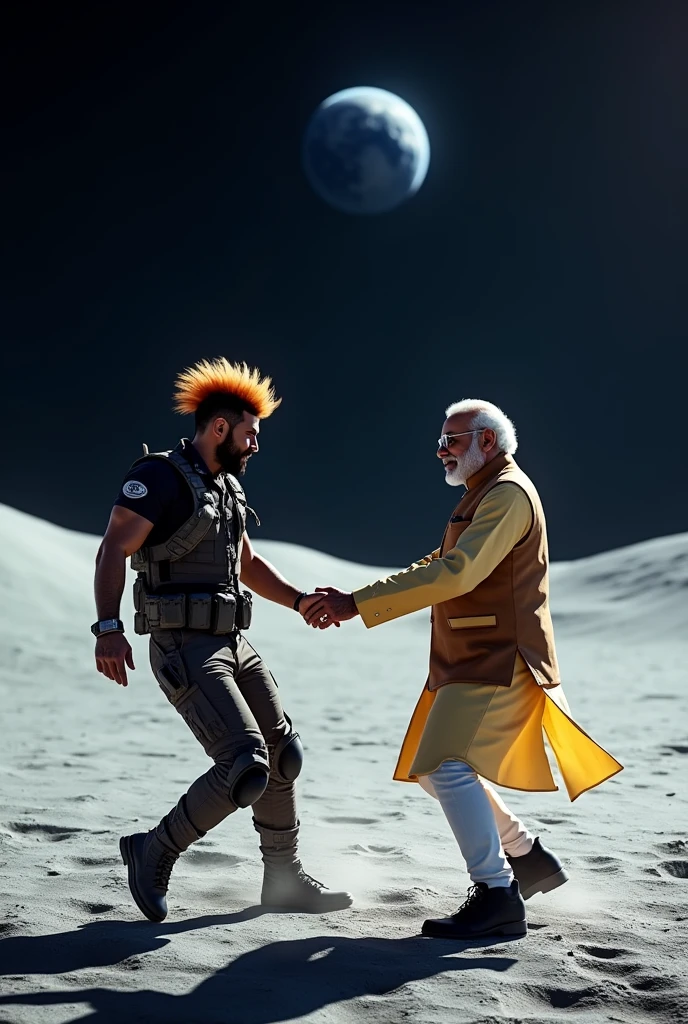 Free fire character Adam dancing with pm modi on moon