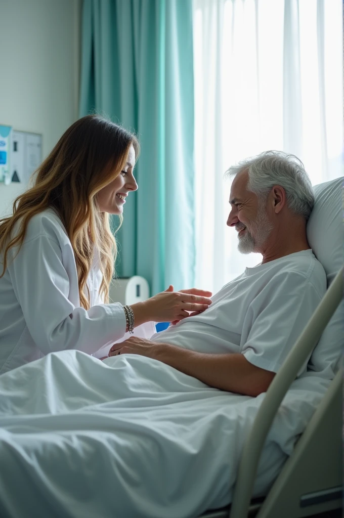 A photo of a companion in a hospital room, taking care of someone who is hospitalized.