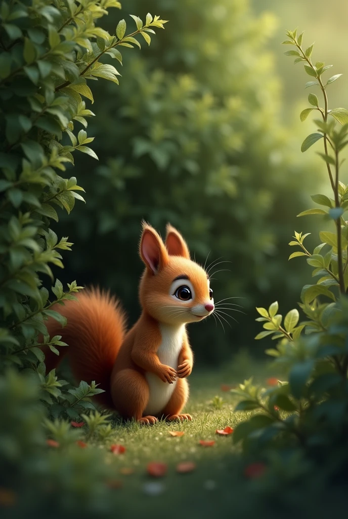draw a picture of a squirrel crouching in the bushes