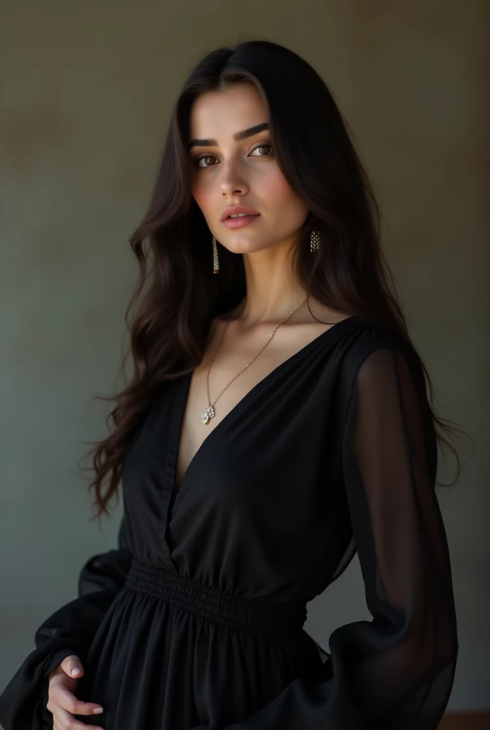 1 turkish girl wearing black dress
