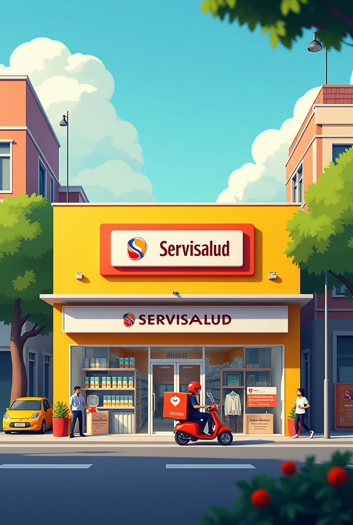 generates an image for a drugstore called SuperDrogueria servisalUd but in Spanish and the advertising is for home delivery
