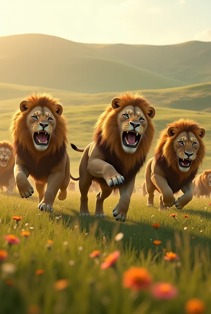 Lions playing in the field 