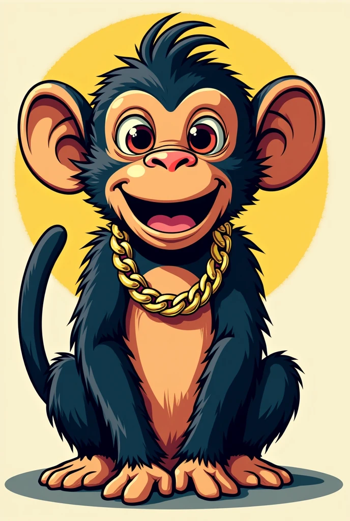 create a t-shirt print of a monkey with juliette like Brazilians wear a gold chain around their neck
