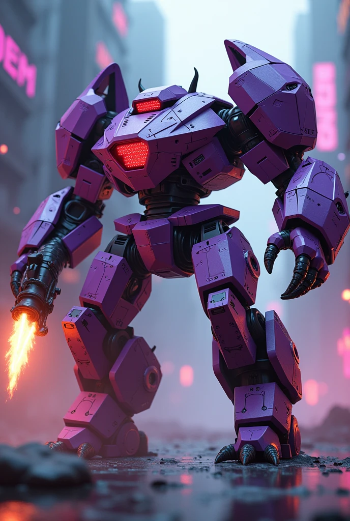 
a highly detailed hexagonal prism robot with crab-like legs, red eyes, sharp teeth, a purple crab-shaped body, floating and flying. claw hand. high tech design. hulkbuster body. mecha robot. big bazooka.bazooka on hands, ，Cyberpunk, dreamy glow, luminous neon lights, ( Global illumination, Ray traching, hdr, unreal render,reasonable design, high detal, Masterpiece, Best quality, hyper HD, Cinematic lighting), Mecha musume. jackpack.flamethrower fire blast. power fired. 
 


