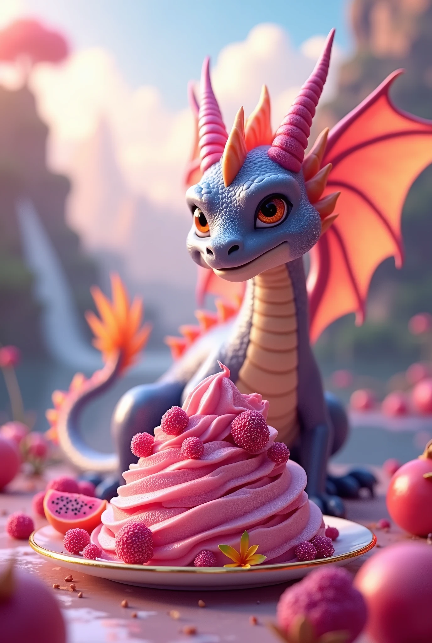 Dragon animated background with pitaya ice cream
