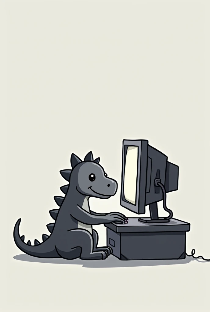 create a print with a transparent t-shirt background where there is a small pixelated black or gray dinosaur sitting and using a computer or notebook when it is without internet