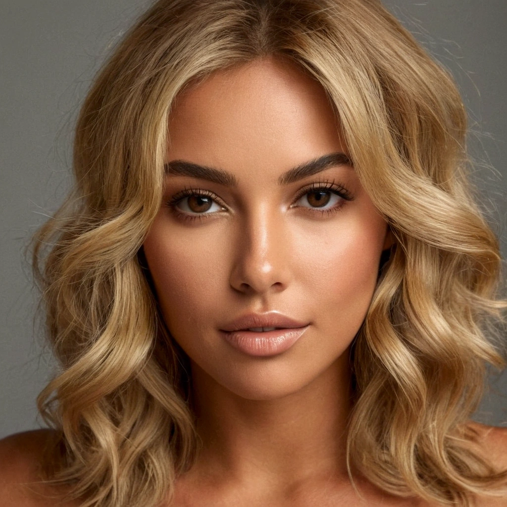 Generate this woman's body: She is slightly tanned, Generous shapes, nice buttocks, une silhouette en A, elle doit être fit, it must be realistic