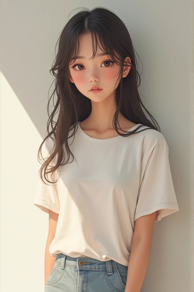 A girl only wear t shirt