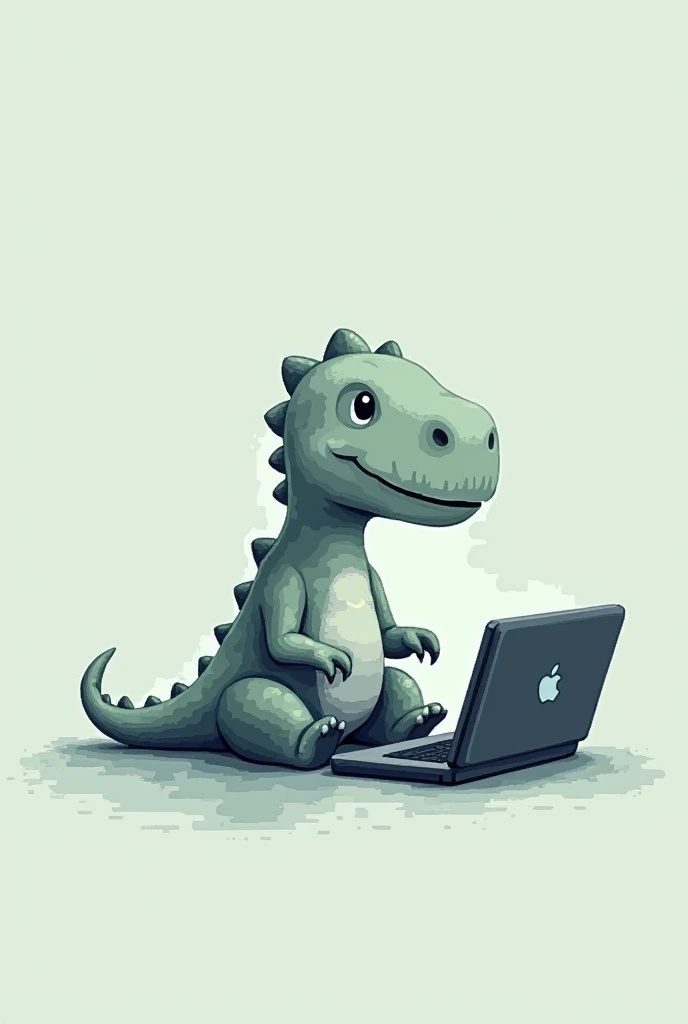 create a print with a transparent t-shirt background where there is a small black or gray pixelated dinosaur sitting and using a computer or notebook when it is without internet