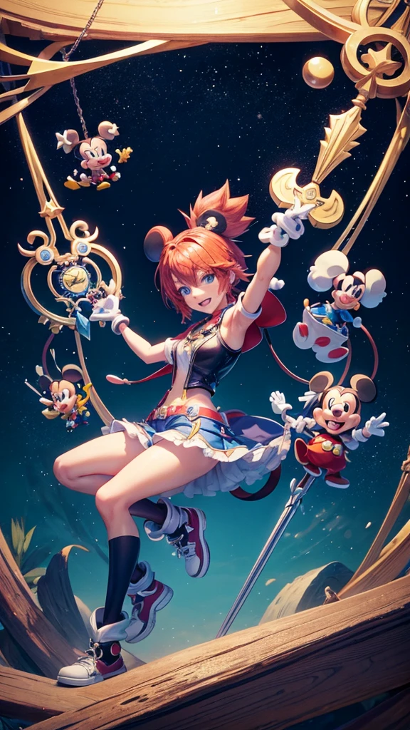 Characters from the Kingdom Hearts game series「Mickey Mouse」Create an image,Show me your keyblade,looking at the camera,high resolution,masterpiece