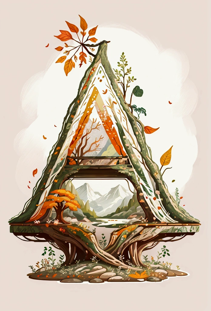 A nature scene, colorful petals and leaves all over the place, cross-stitch pattern, flat sticker design, minimalistic. logo style