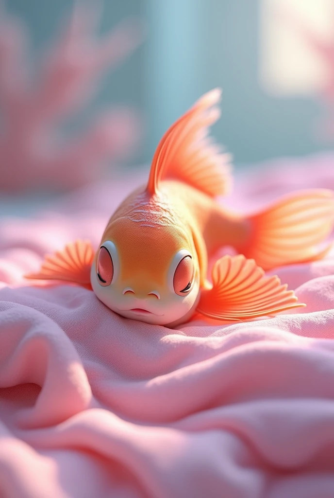 fish sleeping on a pink bed