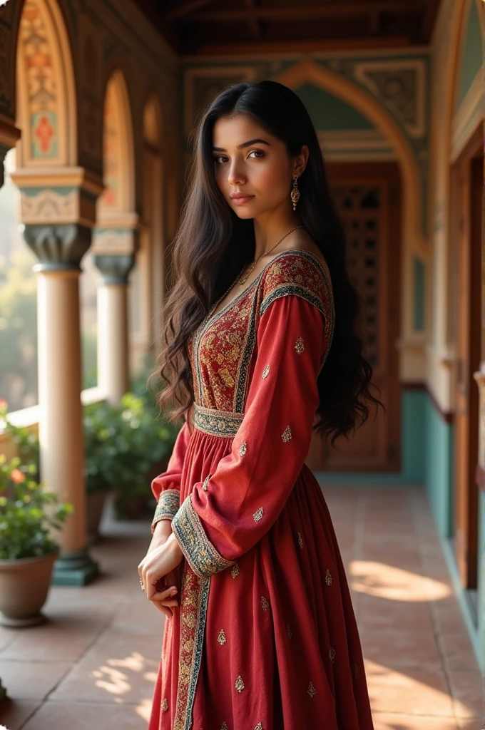 Beautiful Iranian girl with a height of 162 cm with dark brown hair
With a slightly wheatish faceStanding in an Iranian style house with Iranian clothes
