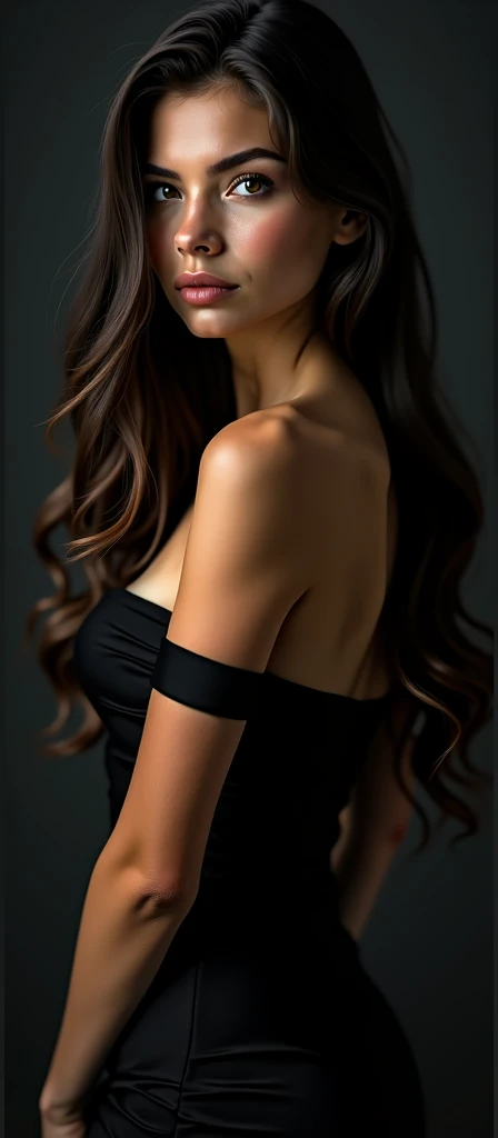 a beautiful girl, 1girl, black dress, black panty, sexy pose, provocative, sensual, alluring, seductive, mesmerizing, captivating, elegant, graceful, striking, flawless skin, detailed facial features, piercing eyes, lush lips, long eyelashes, flowing hair, dramatic lighting, dramatic shadows, chiaroscuro, dramatic contrast, cinematic, high fashion, editorial, glamorous, moody, dark, (best quality,4k,8k,highres,masterpiece:1.2),ultra-detailed,(realistic,photorealistic,photo-realistic:1.37),intricate details,exquisite details,stunning,breathtaking